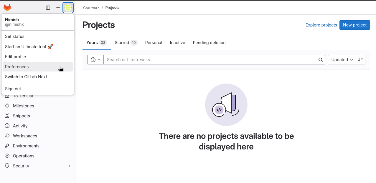 Navigate to User Preferences