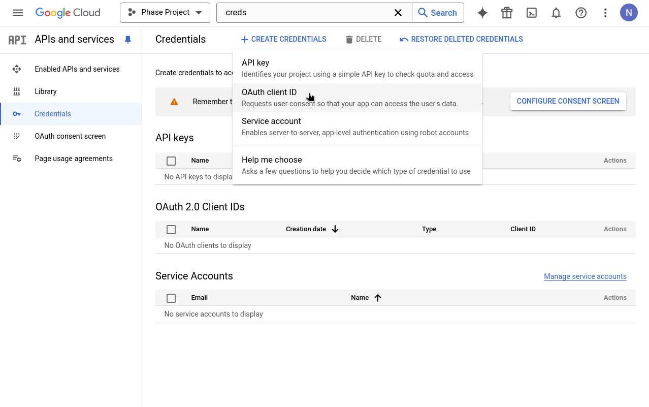 Create OAuth client ID