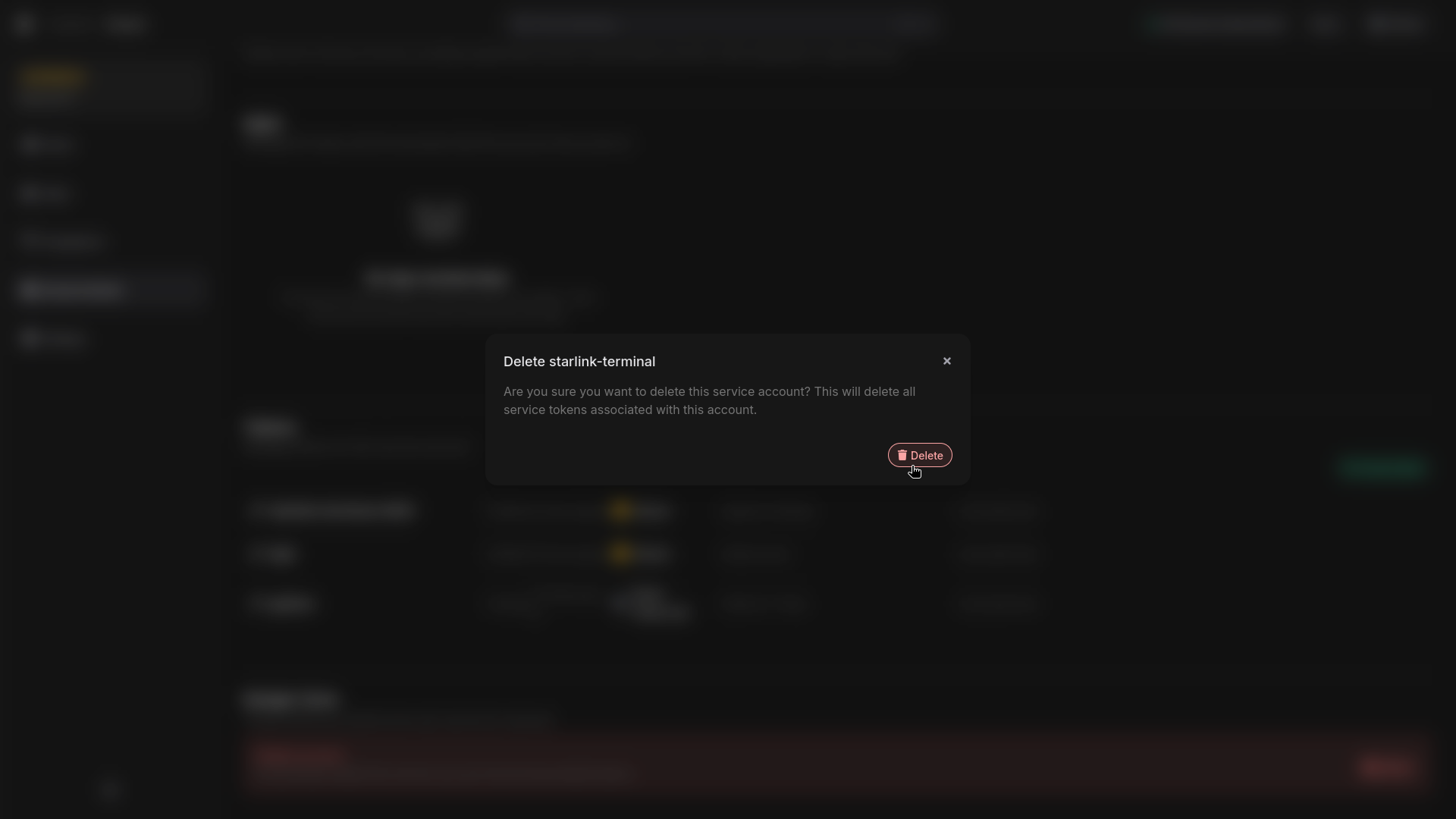 Confirm delete service account
