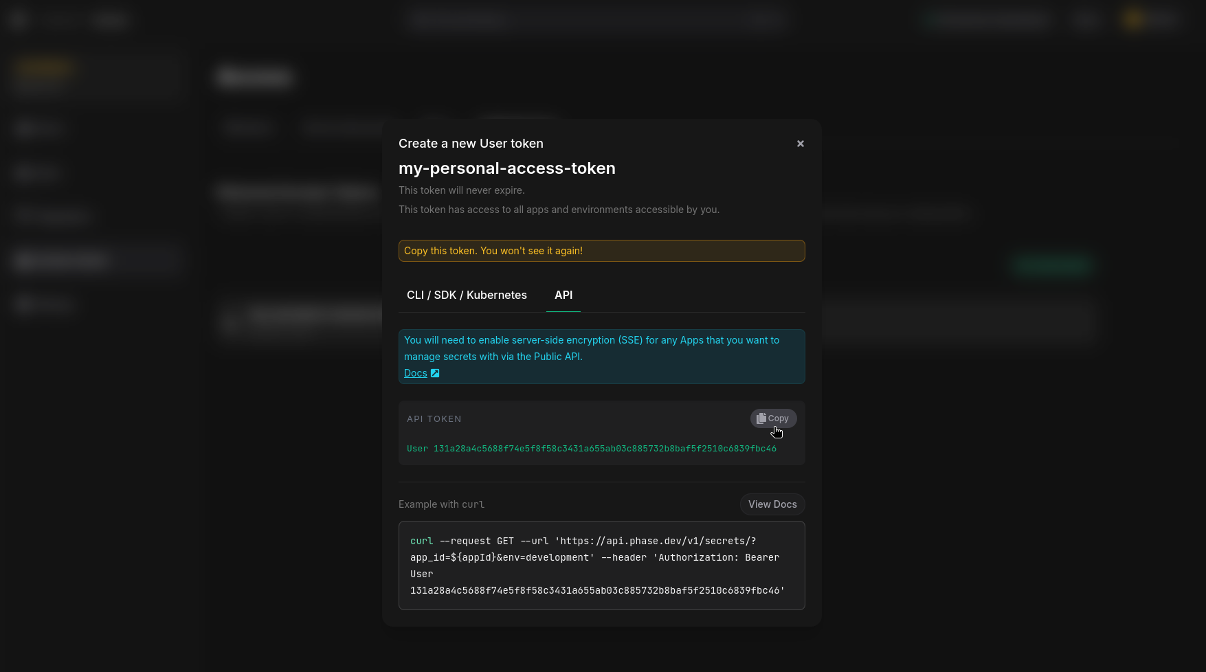 Copy REST API Token