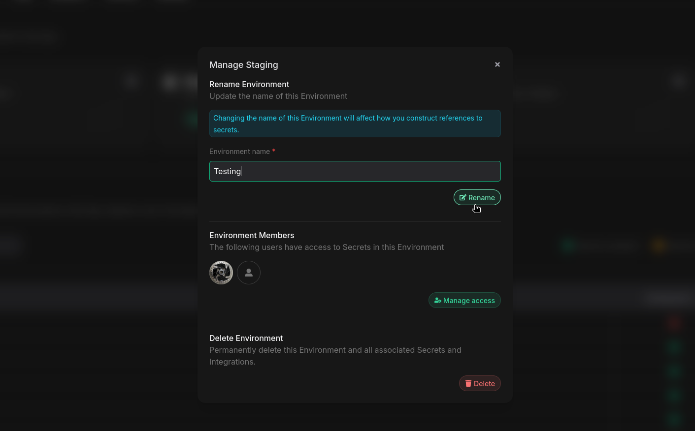 Manage existing environment