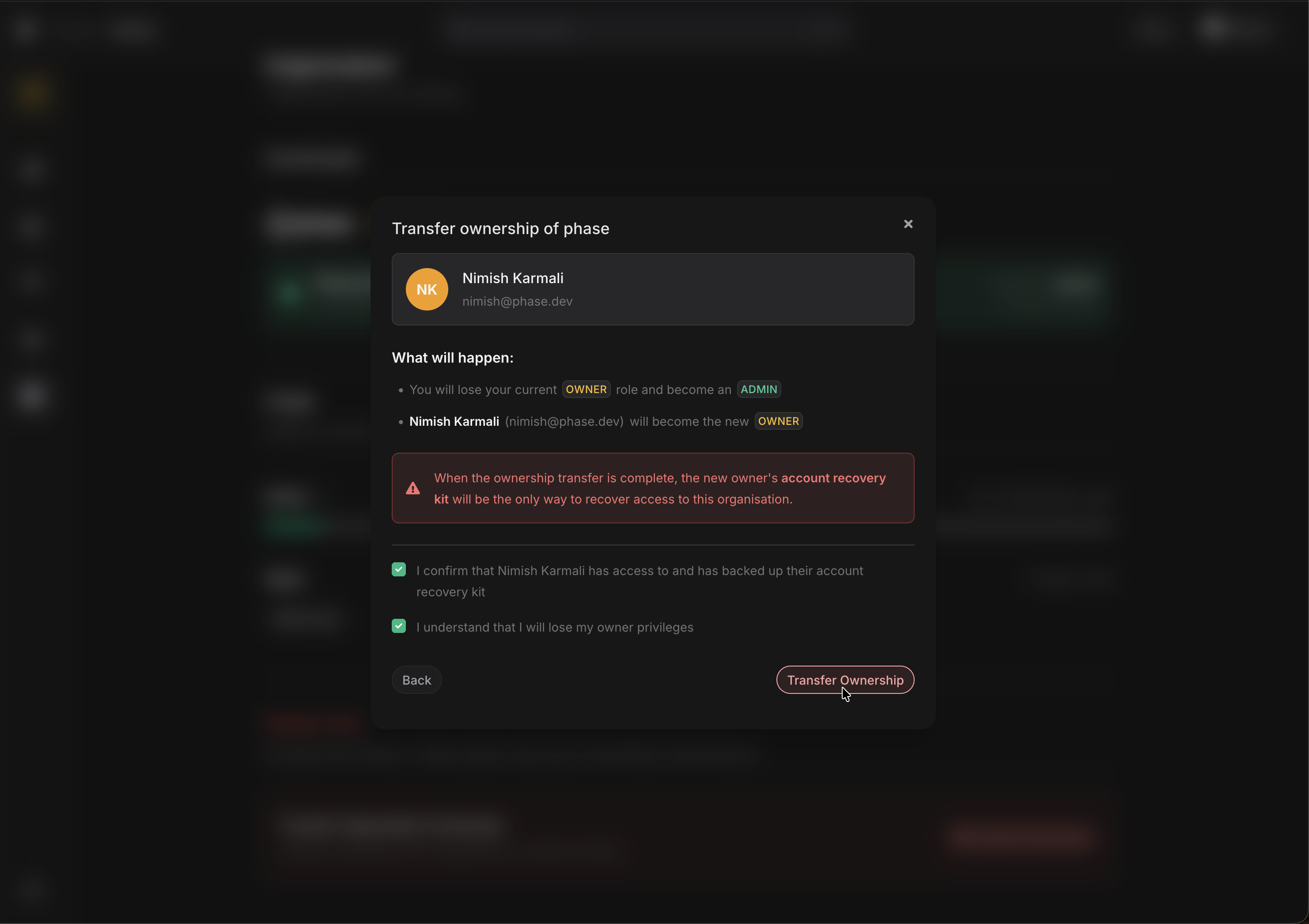 confirm transfer