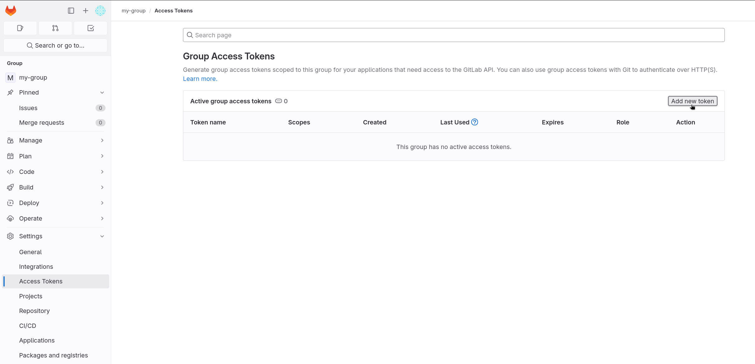 Click Add new token