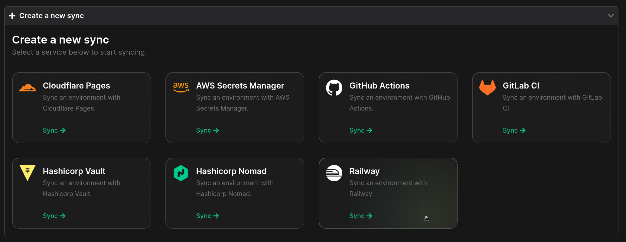 create railway sync